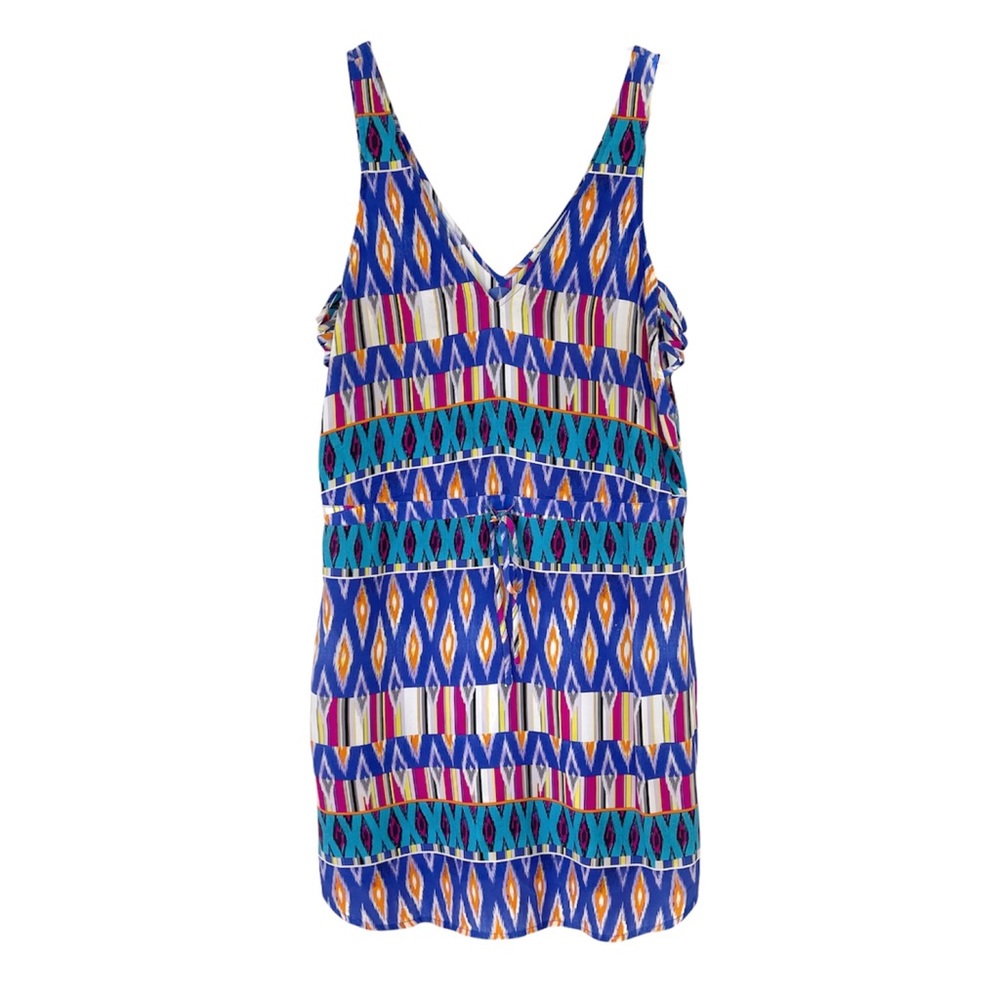 RORY BECA Mini Tank Dress 100% Silk Ikat Batik Print Tie Waist Boho Mini Small S
